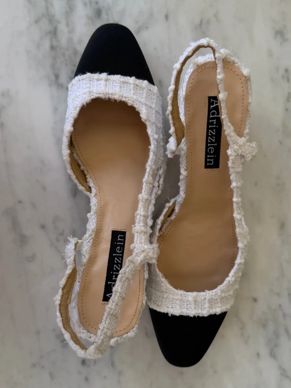 Women's Two-Tone Tweed Slingback Kitten wedge heels in Black & White - Picture 2 of 8
